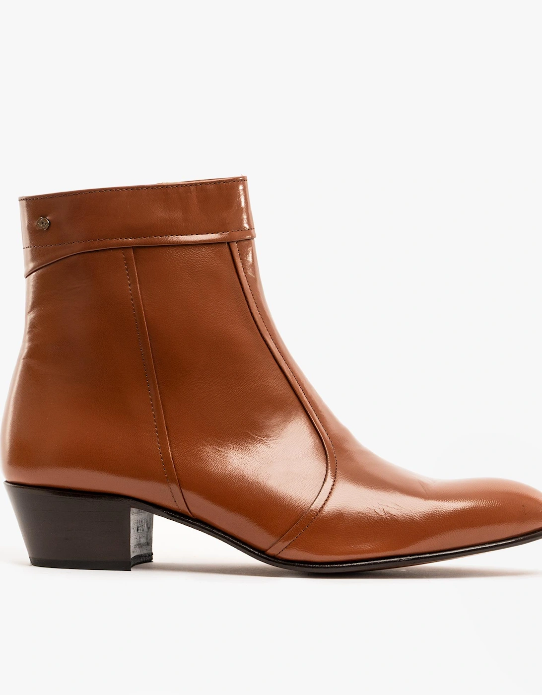 EMMANUEL Mens Smooth Leather Cuban Heel Boots Cognac, 15 of 14