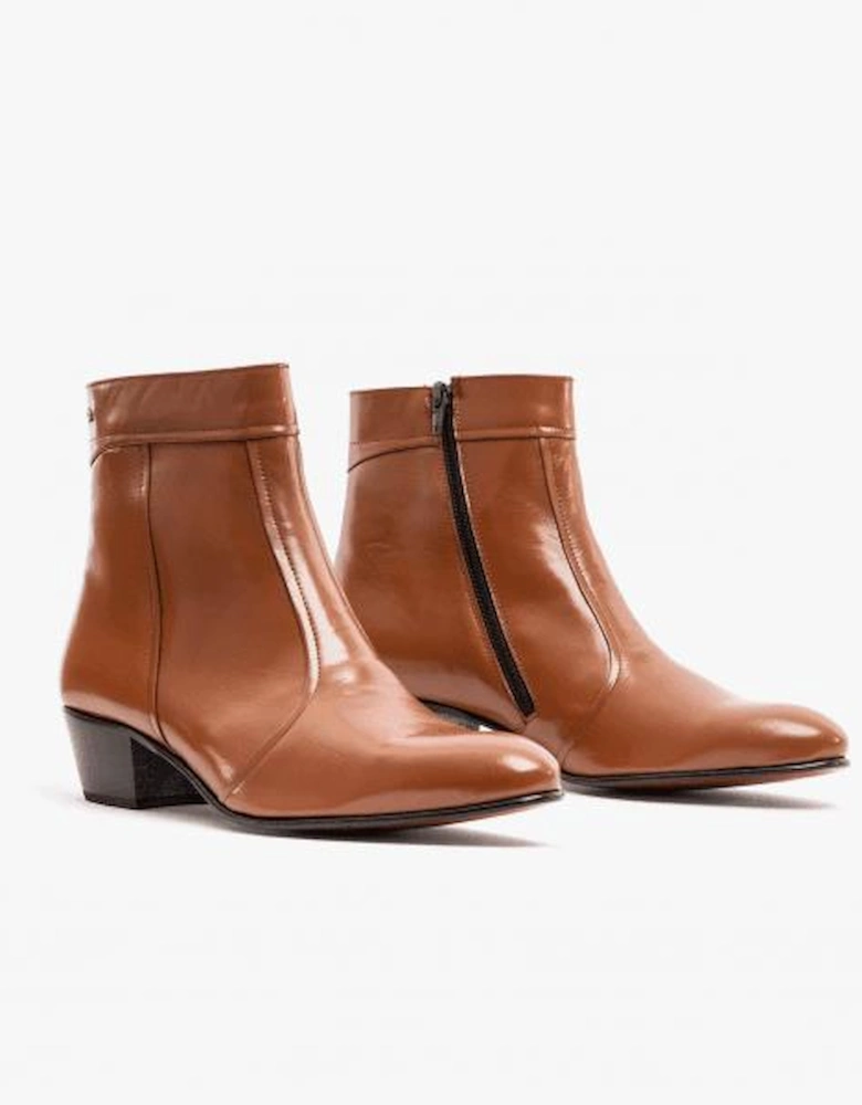 EMMANUEL Mens Smooth Leather Cuban Heel Boots Cognac