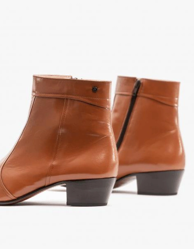 EMMANUEL Mens Smooth Leather Cuban Heel Boots Cognac