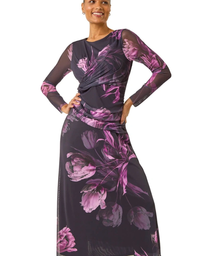 Floral Mesh Stretch Maxi Dress