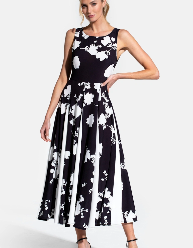 Box Pleat Midi Dress with Contrast Skirt