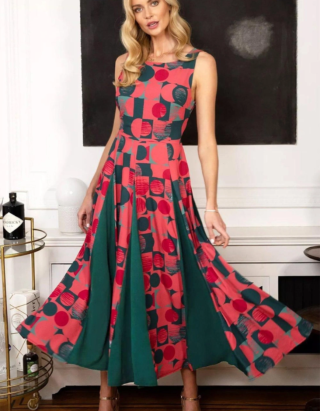 Box Pleat Midi Dress with Contrast Skirt, 2 of 1