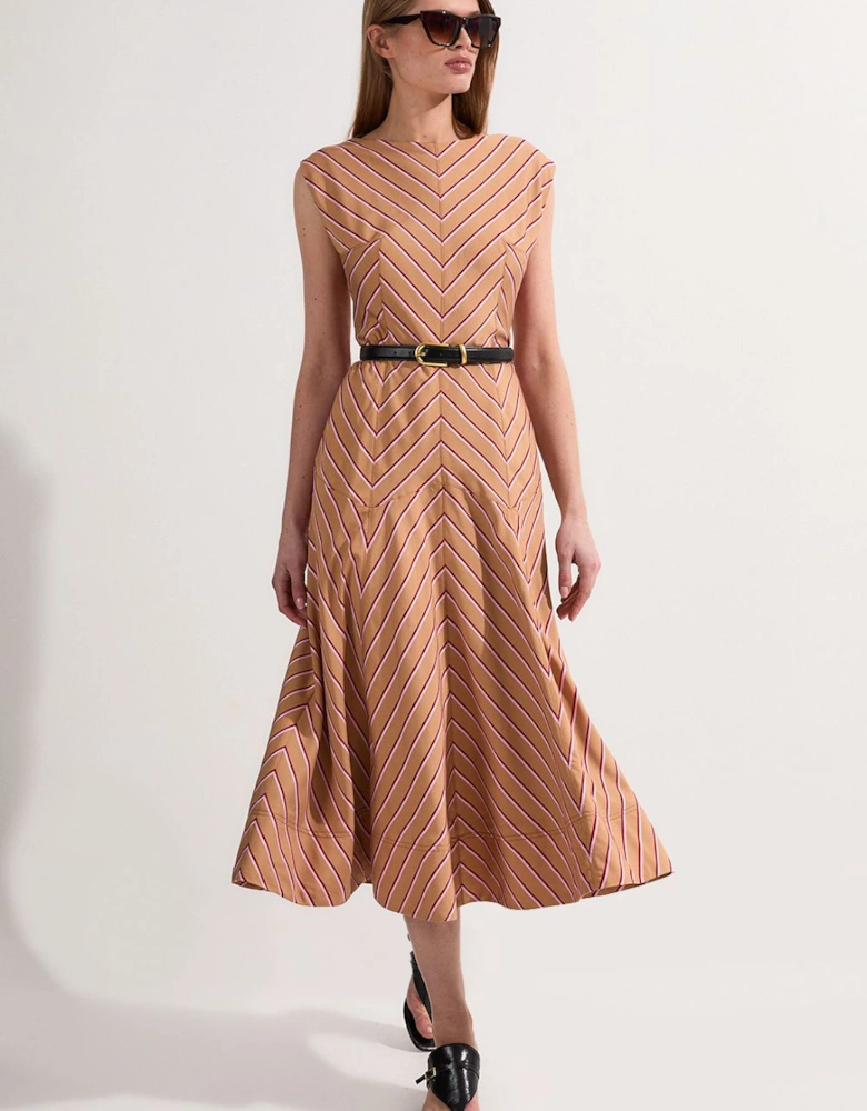 Cotton Stripe Full Skirted Midi Dress