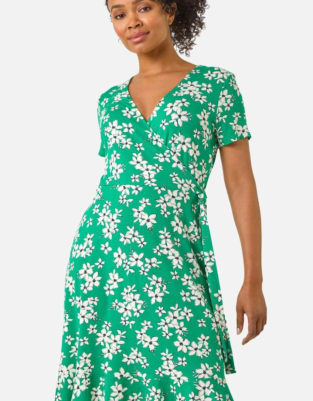 Petite Floral Print V-Neck Frill Dress, 2 of 1