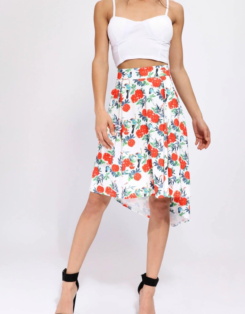 Hi-Lo Floral Print A Line Midi Skirt