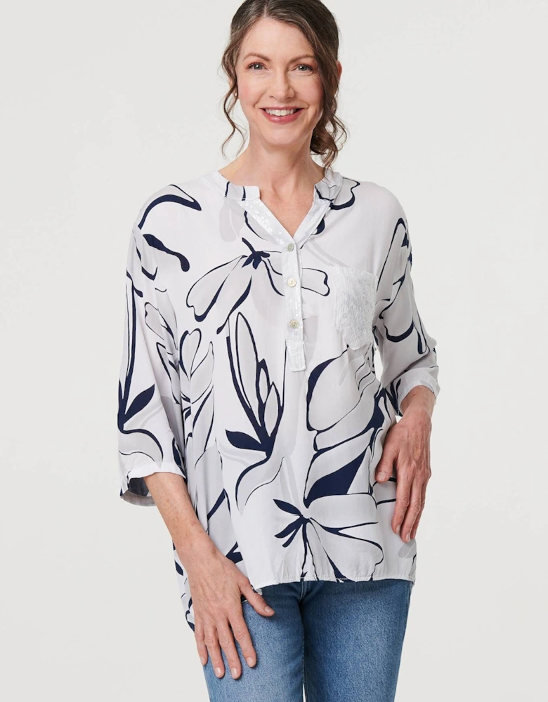 Floral Sequin Detail Relaxed Blouse