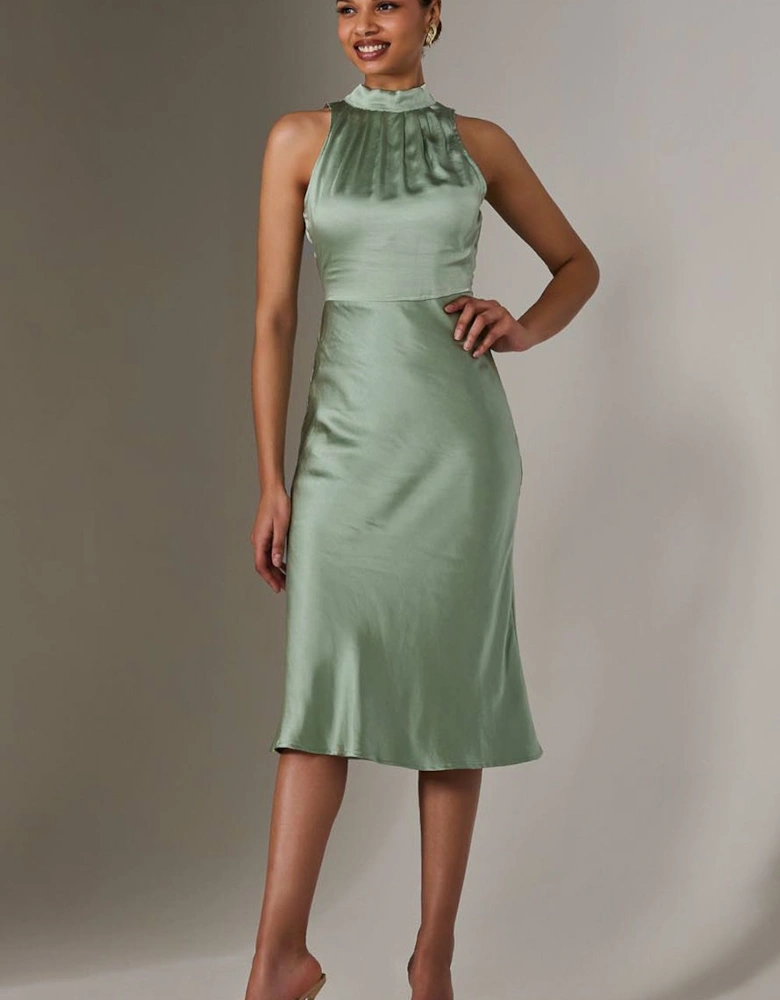 Satin Halter Neck Midi Dress