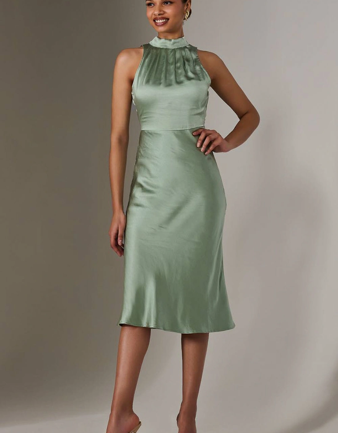 Satin Halter Neck Midi Dress, 2 of 1