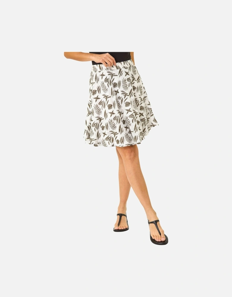 Short Leaf Print A-line Skirt