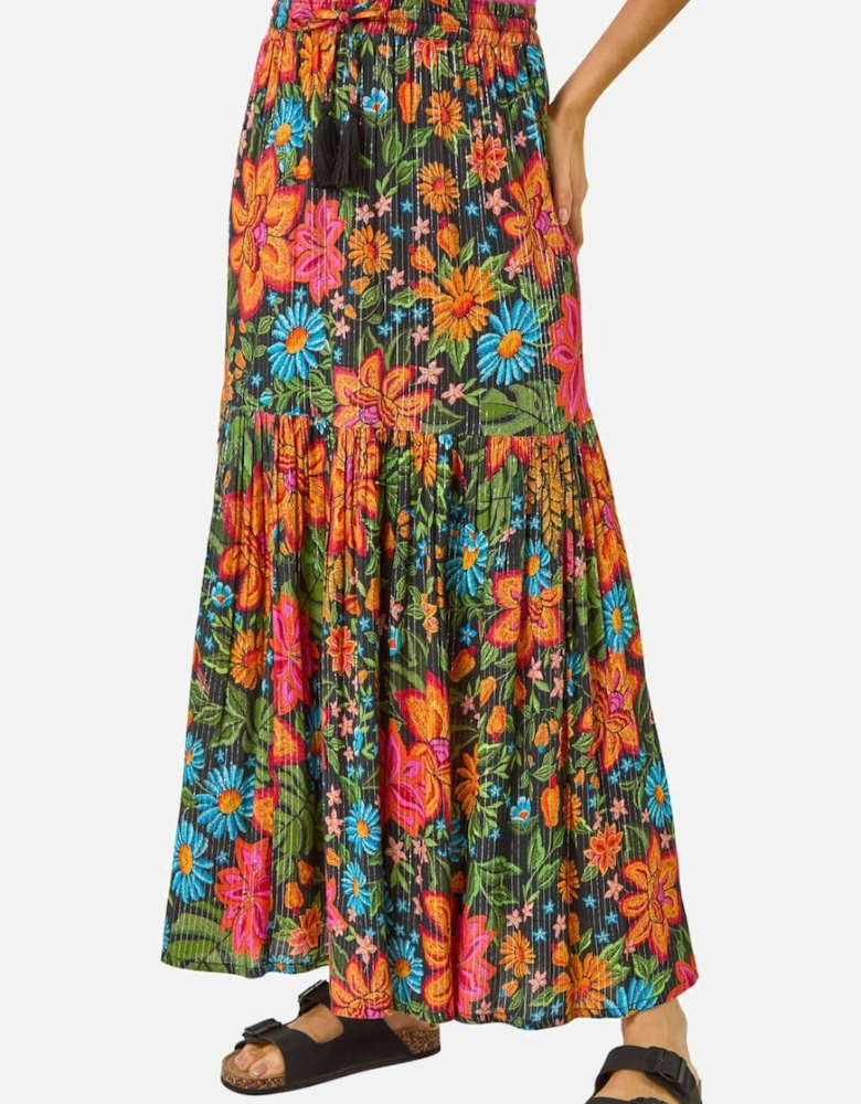 Floral Print Tiered A-Line Skirt