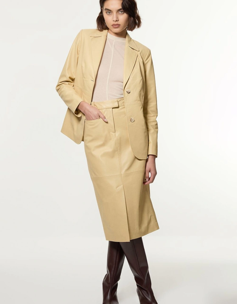 Leather Tailored Pencil Midi Skirt