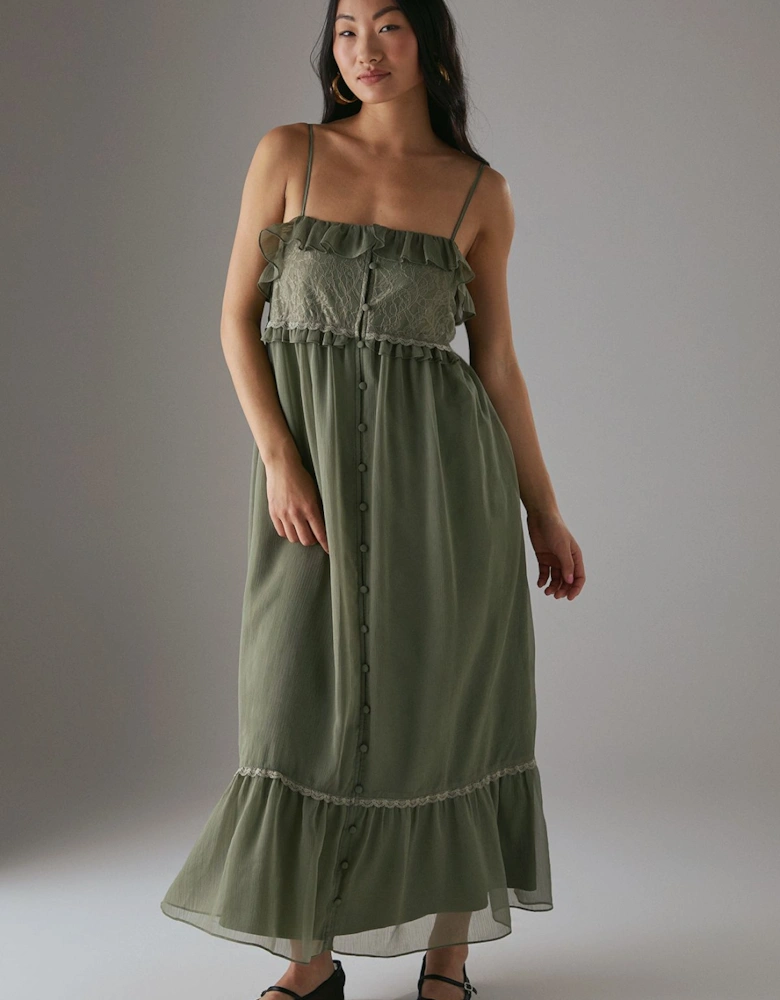 Petite Lace Ruffle Strappy Midi Sundress