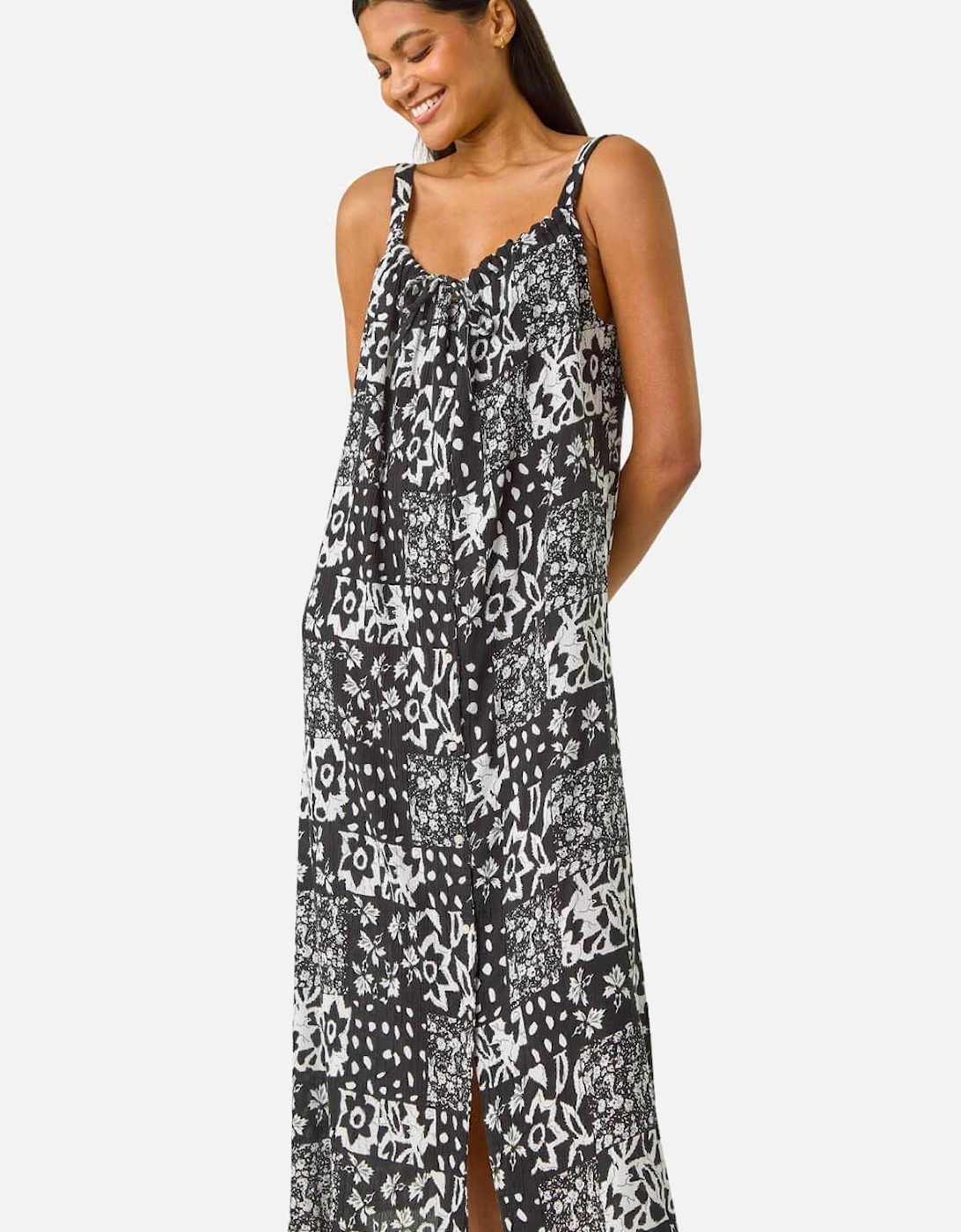 Abstract Gathered Strappy Midi Dress, 2 of 1