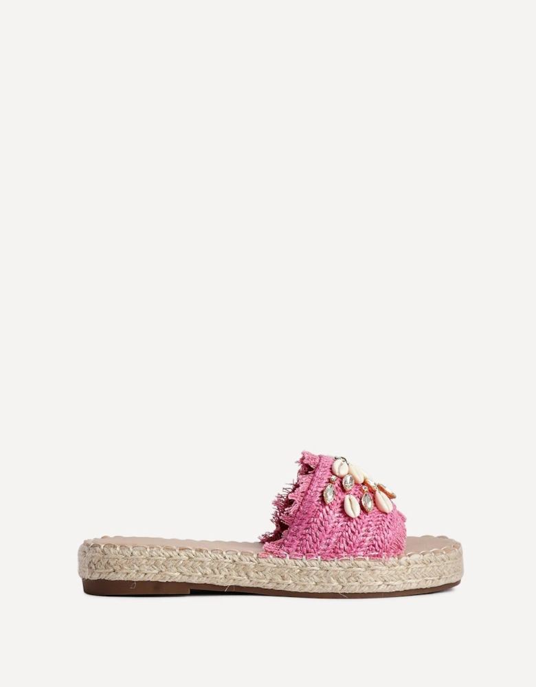 Seaside Fuchsia Raffia Shell Embellished Flat Slider