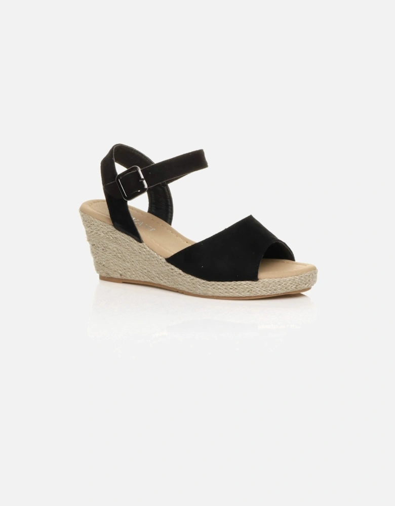 Mid Wedge Heel Ankle Strap Sandals Faux Suede Espadrilles