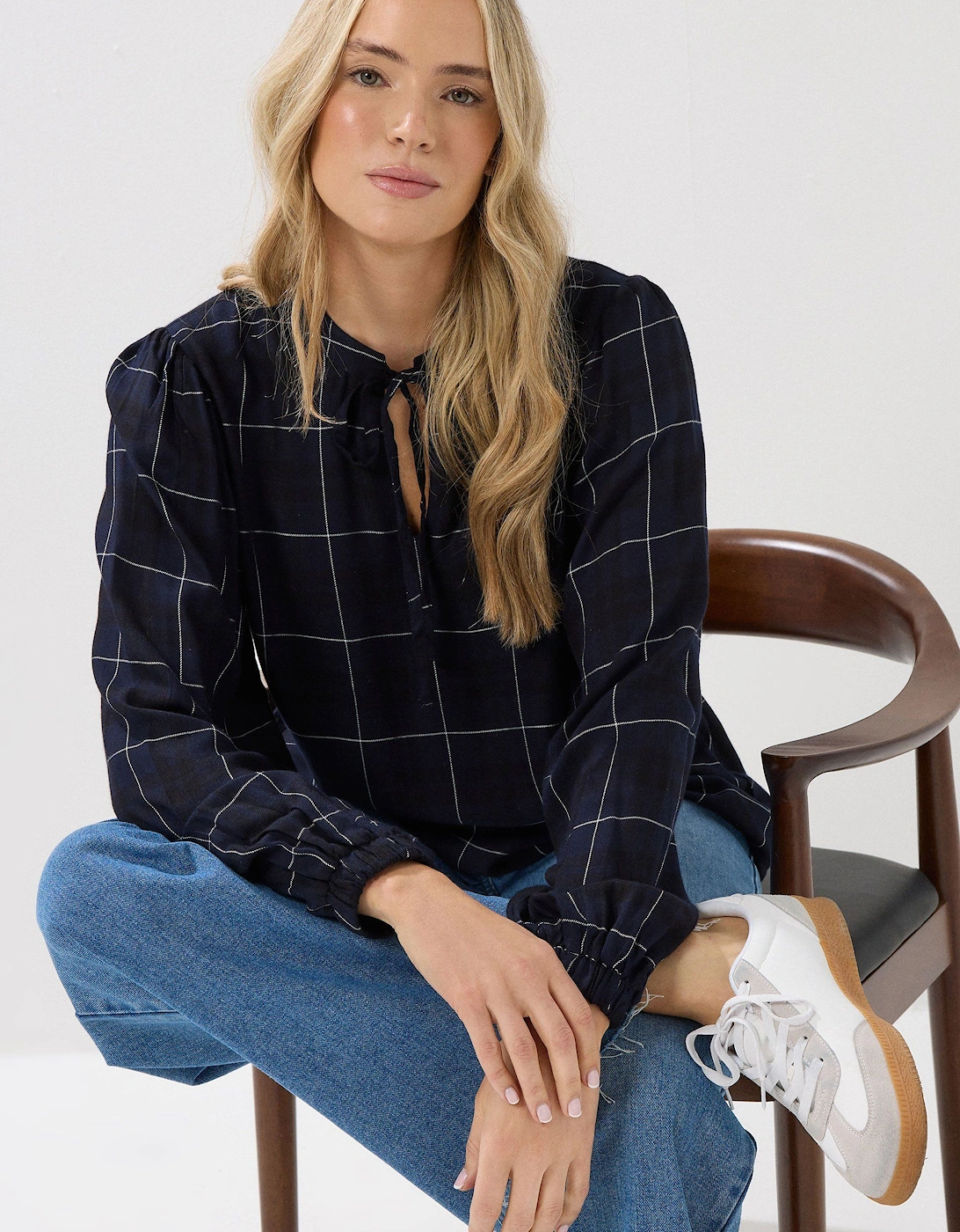 Tall Check Tie Neck Blouse, 2 of 1