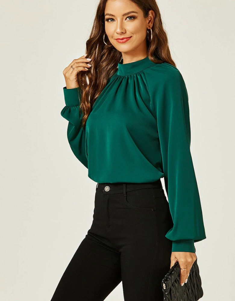 High Neck Back Cut Detail Blouse Top