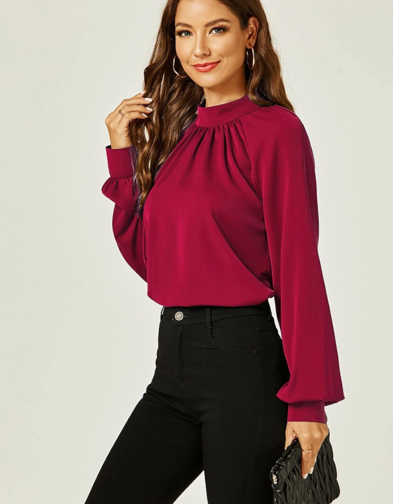 High Neck Back Cut Detail Blouse Top