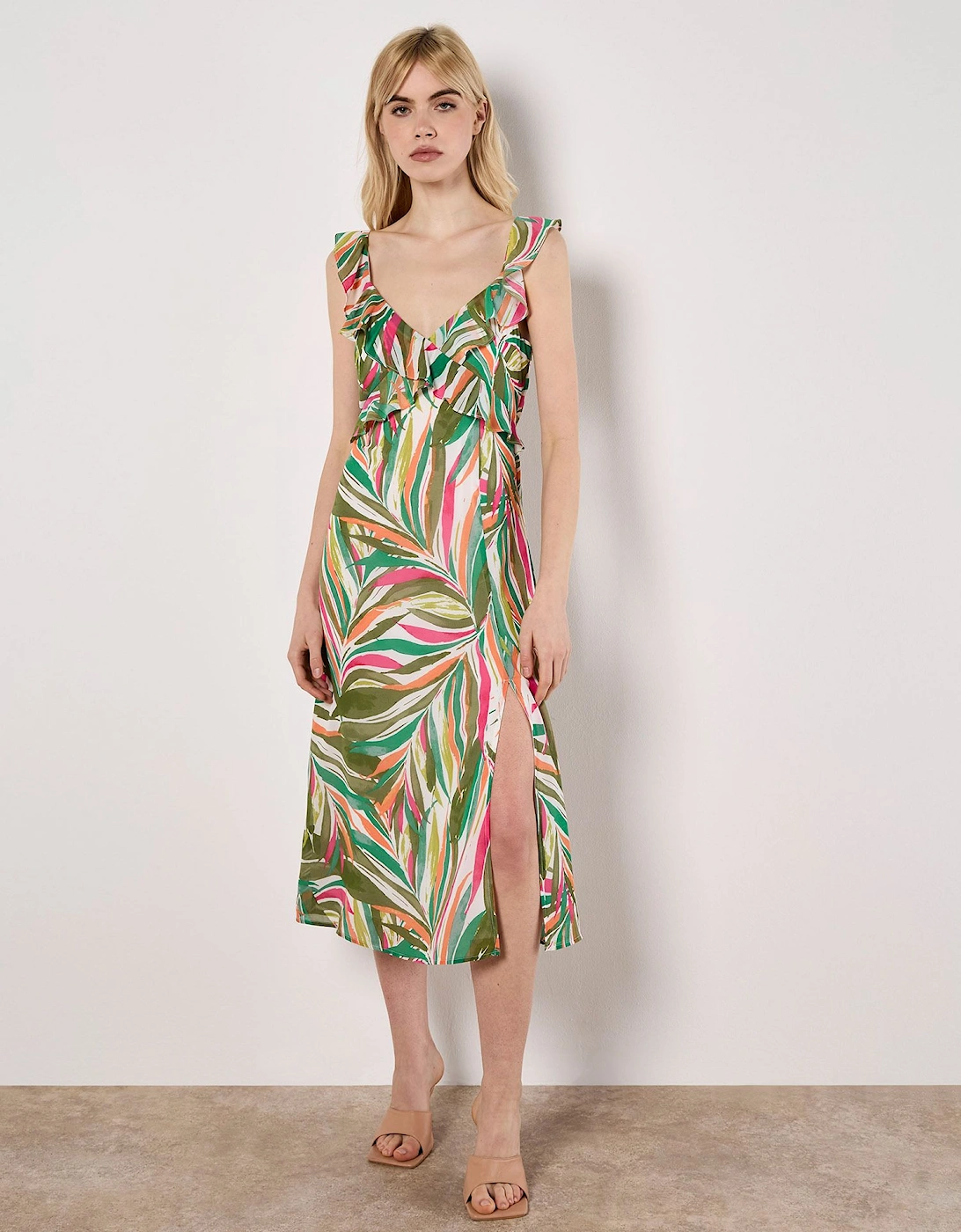 Palm Print Ruffle Midi Dress, 2 of 1