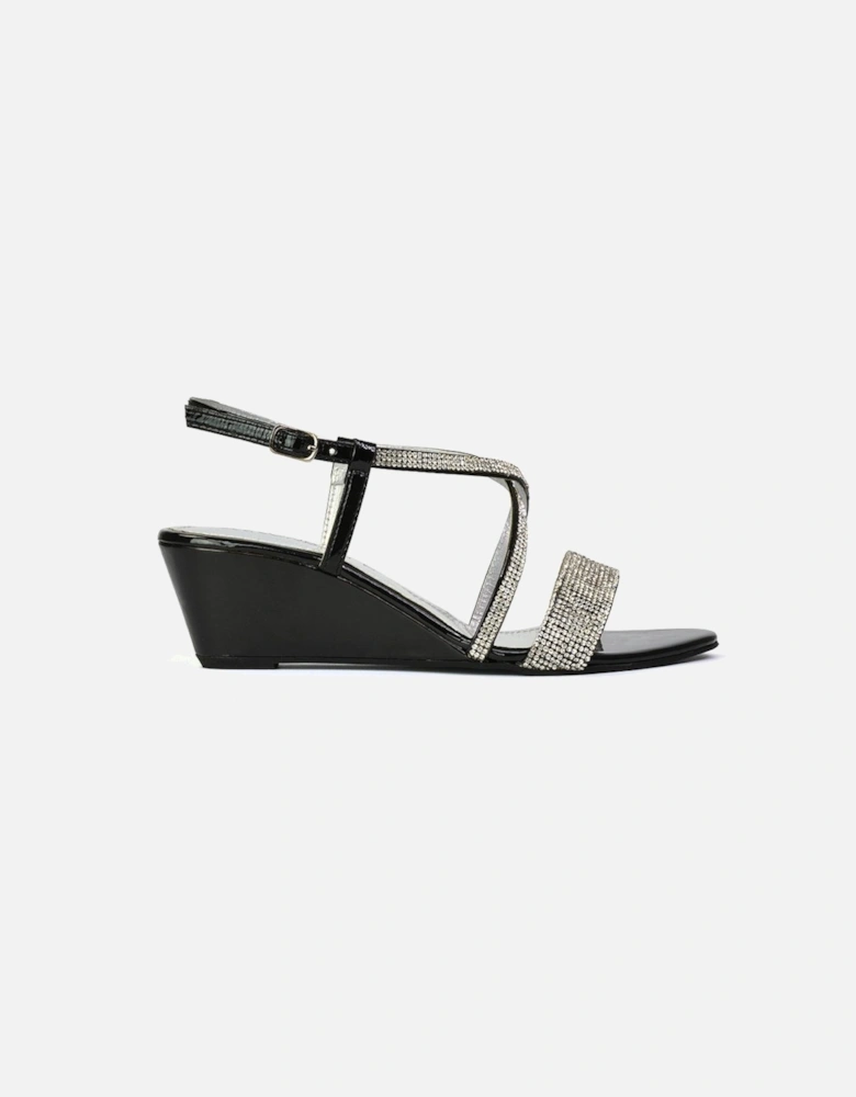 'Ocean' Sparkly Gem Crystal Diamante Ankle Strap Sandal Wedge Heels