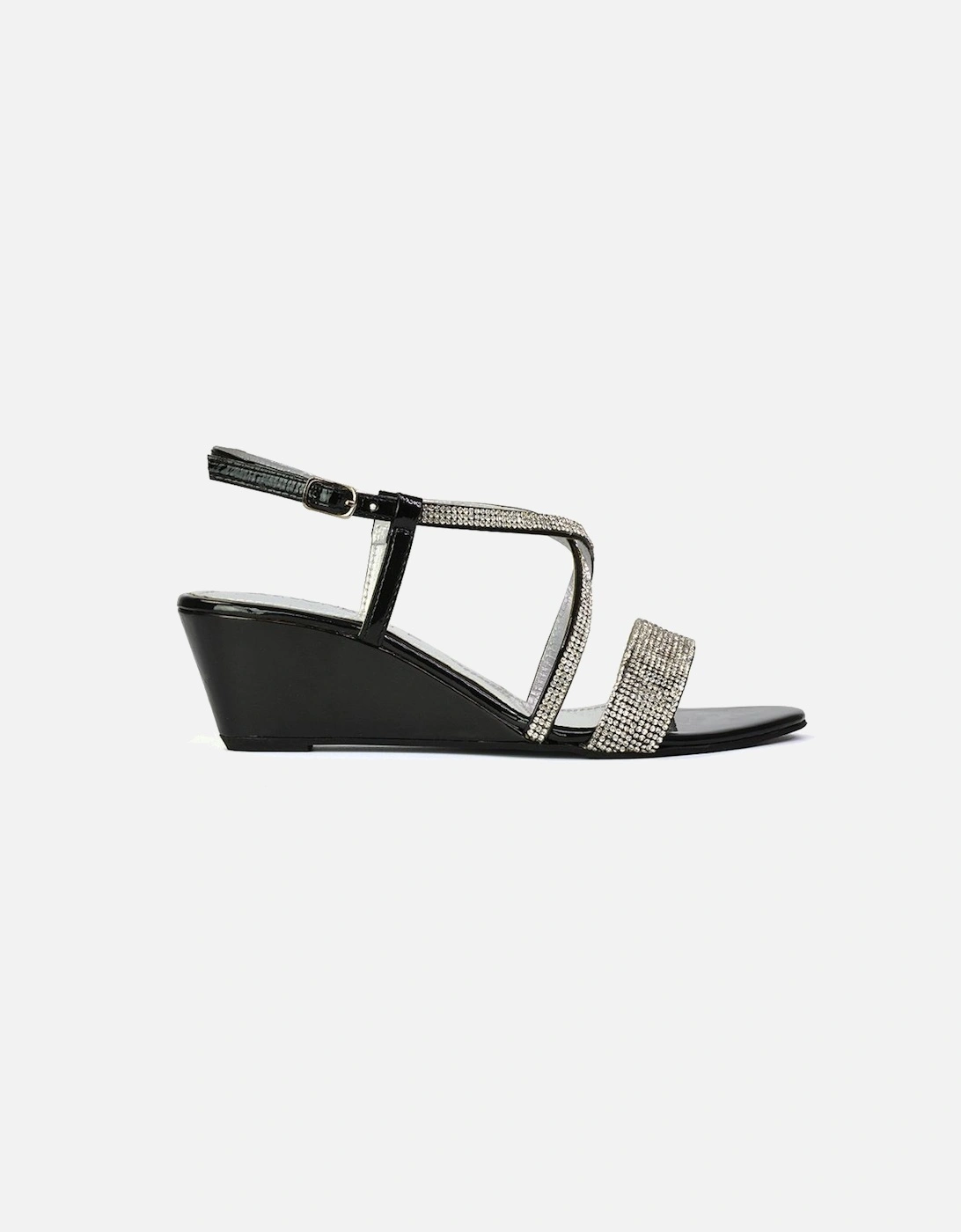 'Ocean' Sparkly Gem Crystal Diamante Ankle Strap Sandal Wedge Heels, 2 of 1