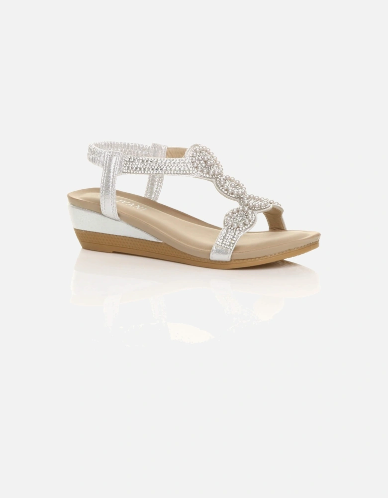 Mid Wedge Heel Diamante Slingback Sandals  Wedges
