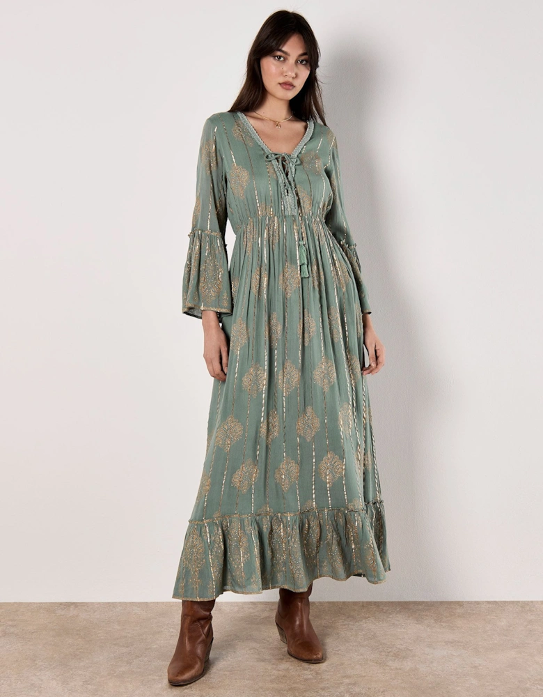 Metallic Paisley Boho Maxi Dress