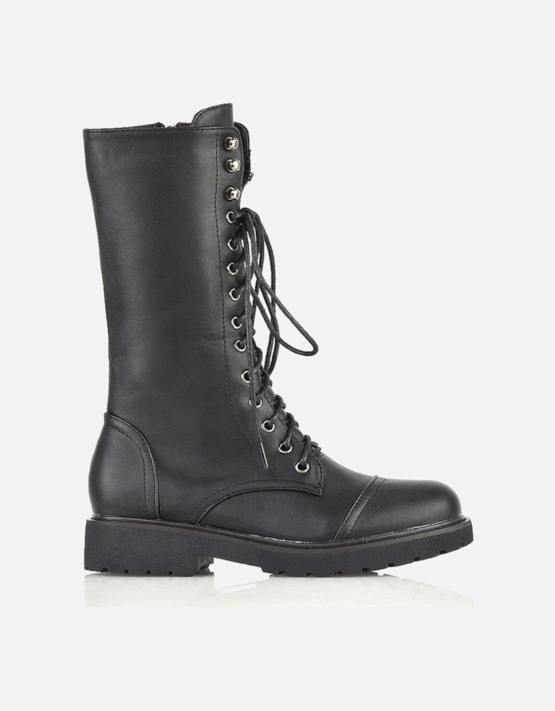 'Mulan' Knee High Chunky Mid-Calf Military Lace up Combat Boots