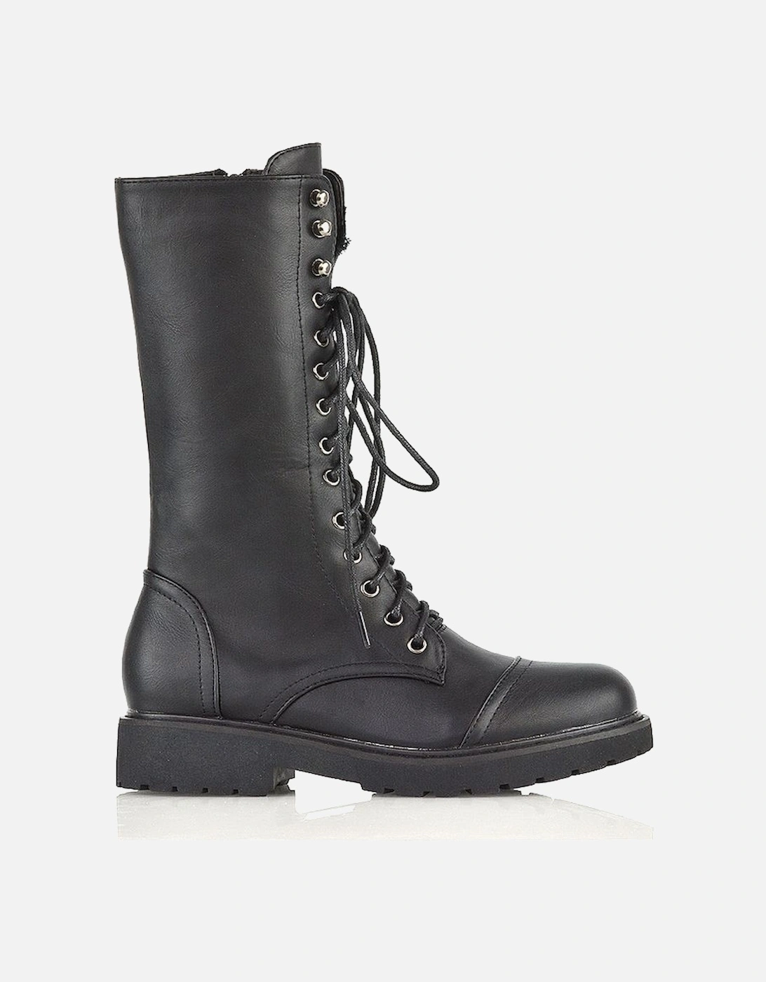 'Mulan' Knee High Chunky Mid-Calf Military Lace up Combat Boots, 2 of 1