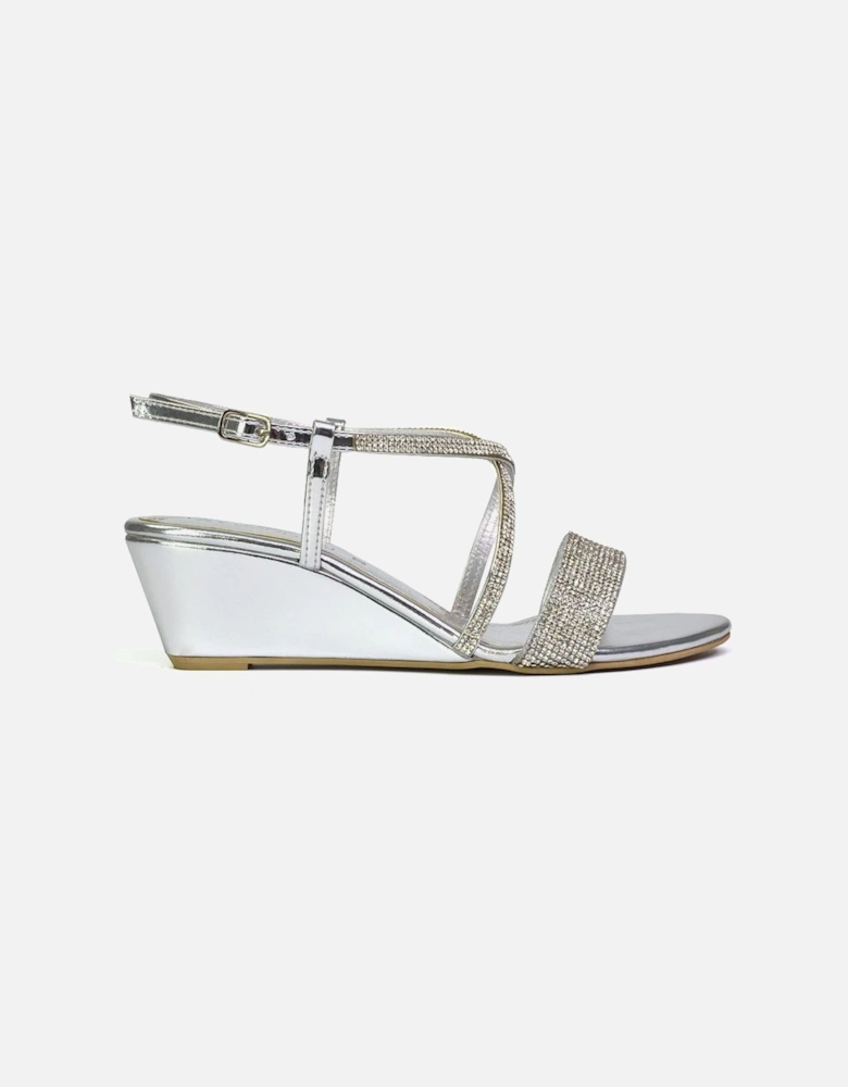 'Ocean' Sparkly Gem Crystal Diamante Ankle Strap Sandal Wedge Heels