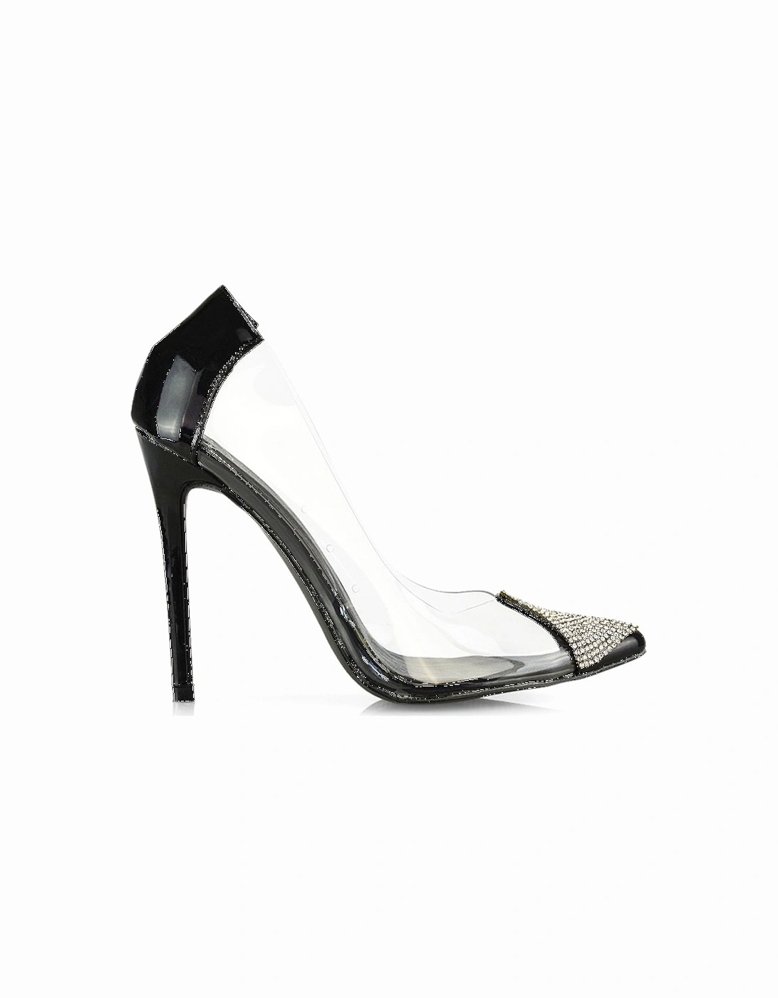 'Kaz' Pointed Toe Perspex Stiletto Court Heel Shoes With Diamante Detail, 2 of 1