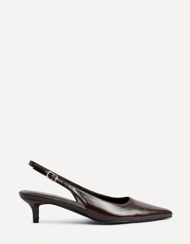 Elvira Brown Faux Leather Slingback Kitten Court Heels
