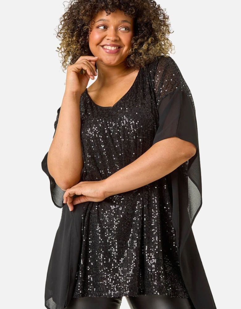 Curve Full Sequin Chiffon Overlay Top