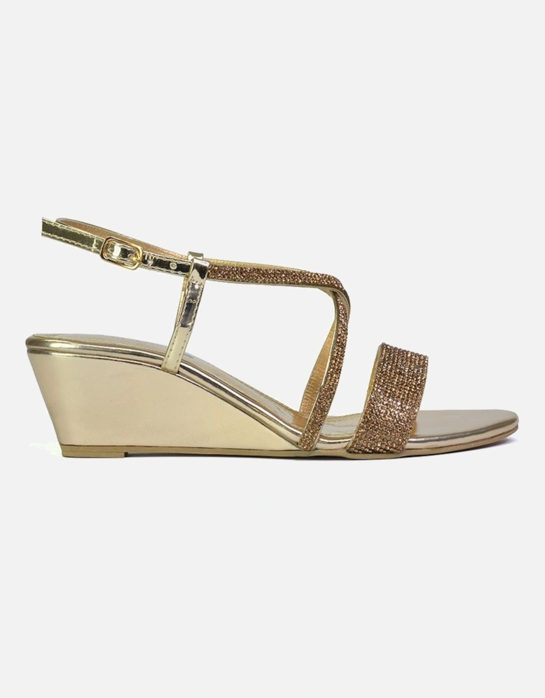 'Ocean' Sparkly Gem Crystal Diamante Ankle Strap Sandal Wedge Heels