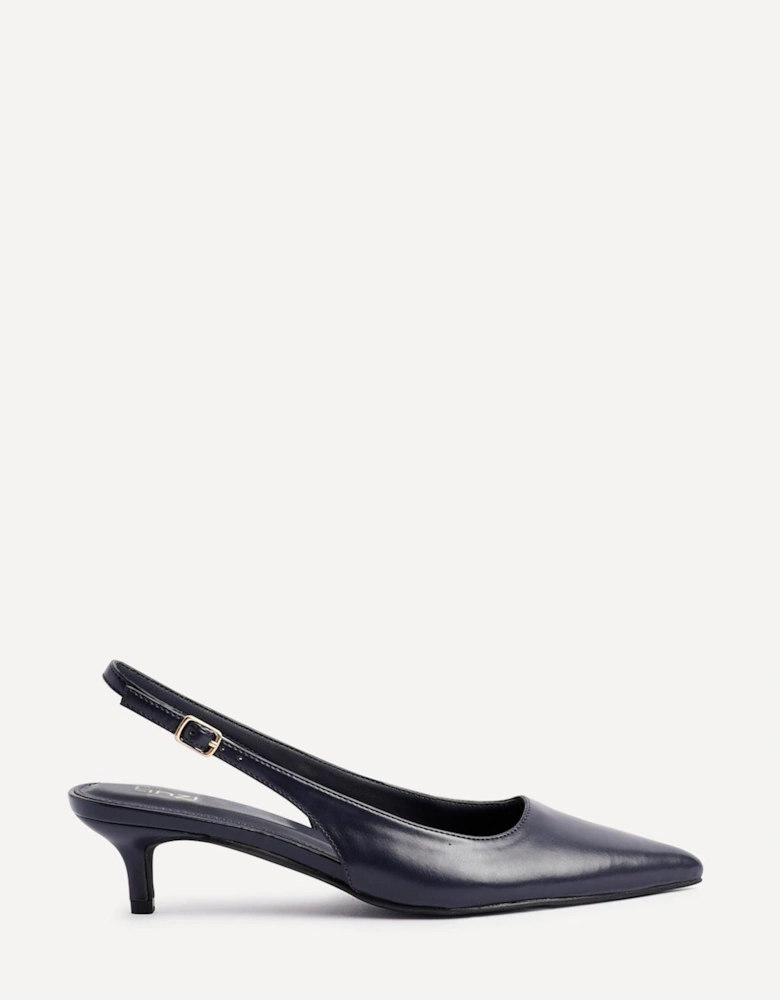 Elvira Navy Faux Leather Slingback Kitten Court Heels