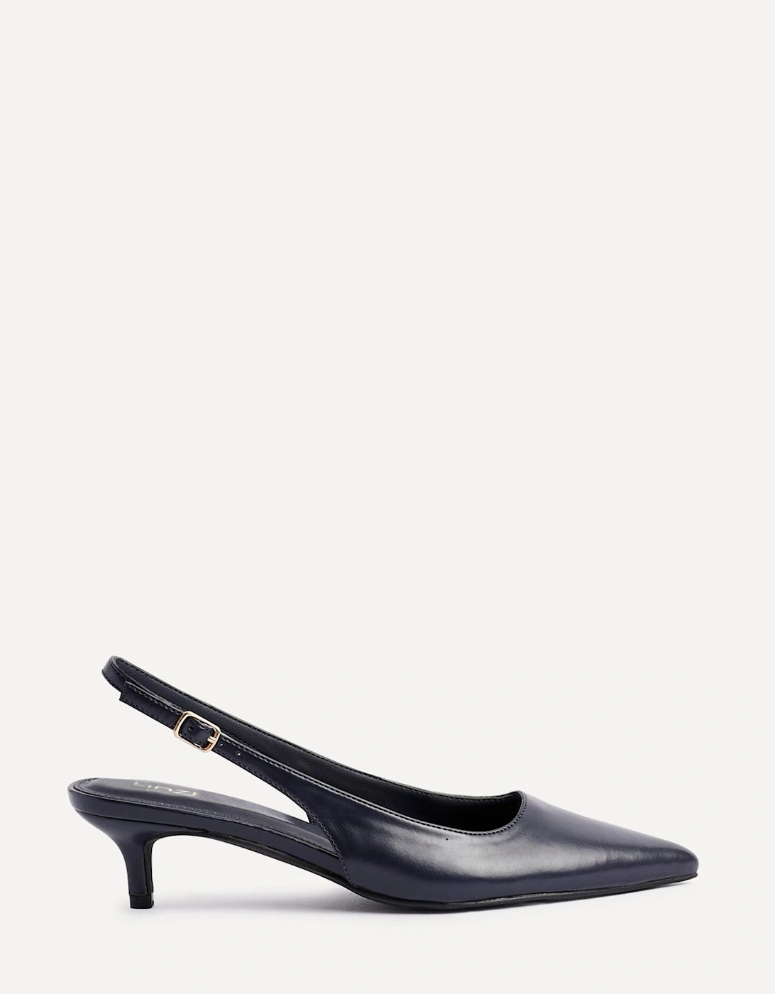 Elvira Navy Faux Leather Slingback Kitten Court Heels, 2 of 1