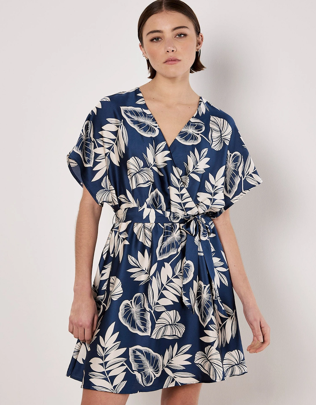 Tropical Leaf Print Satin Mini Dress, 2 of 1