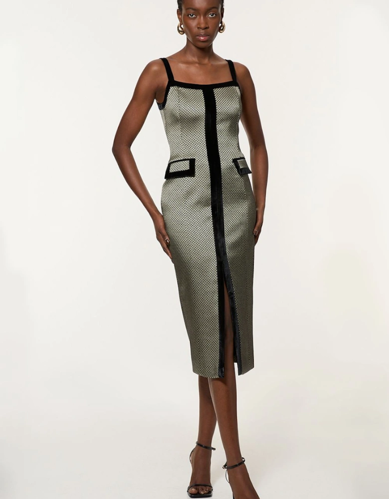 Geo Jacquard Velvet Mix Tailored Strappy Maxi Dress