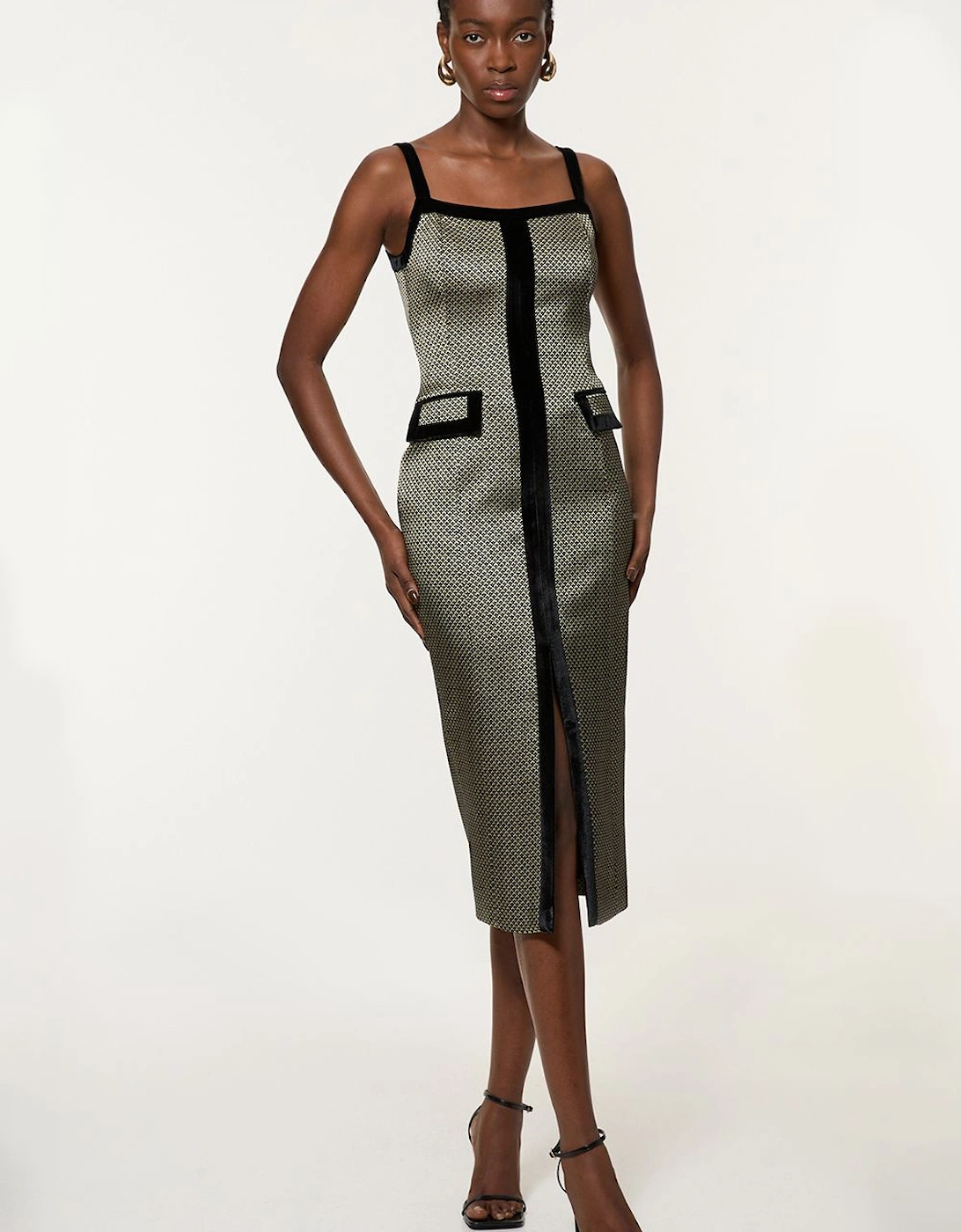 Geo Jacquard Velvet Mix Tailored Strappy Maxi Dress, 2 of 1