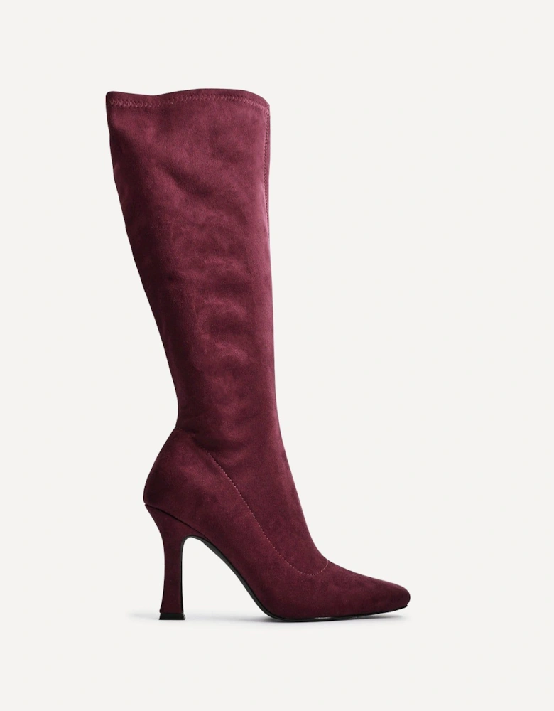 Gabrielle Burgundy Suede Square Toe Knee High Heeled Boot