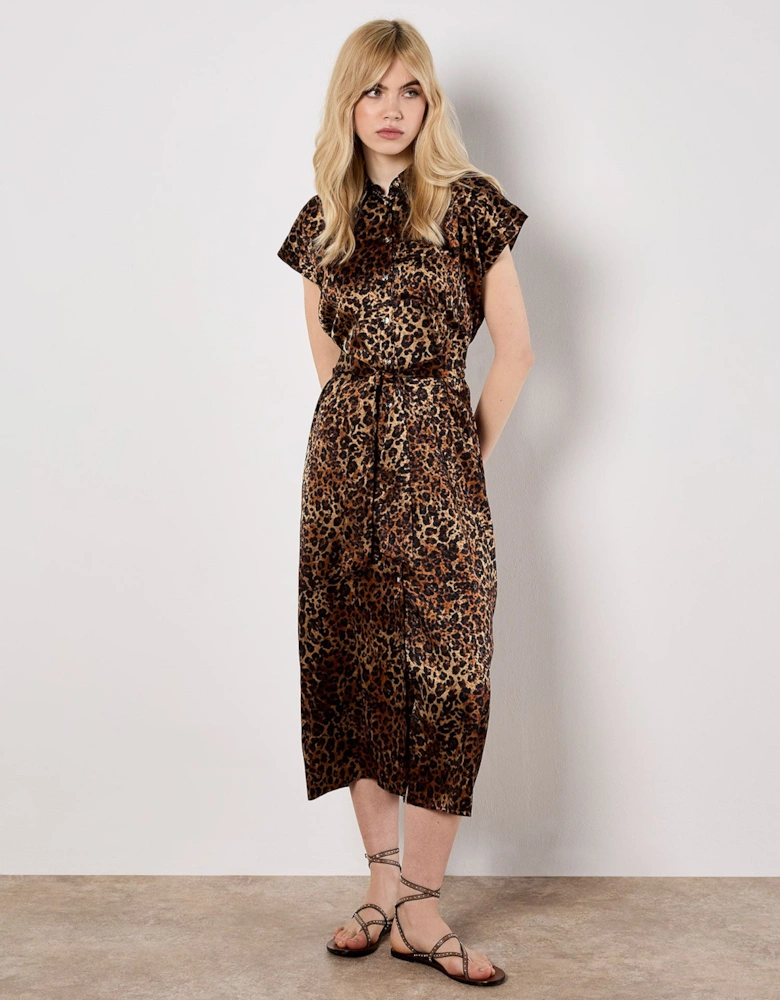Leopard Print Satin Midi Dress