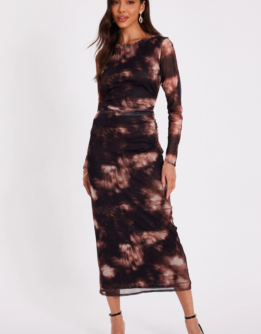 Black Printed Long Sleeve Midaxi Dress, 2 of 1