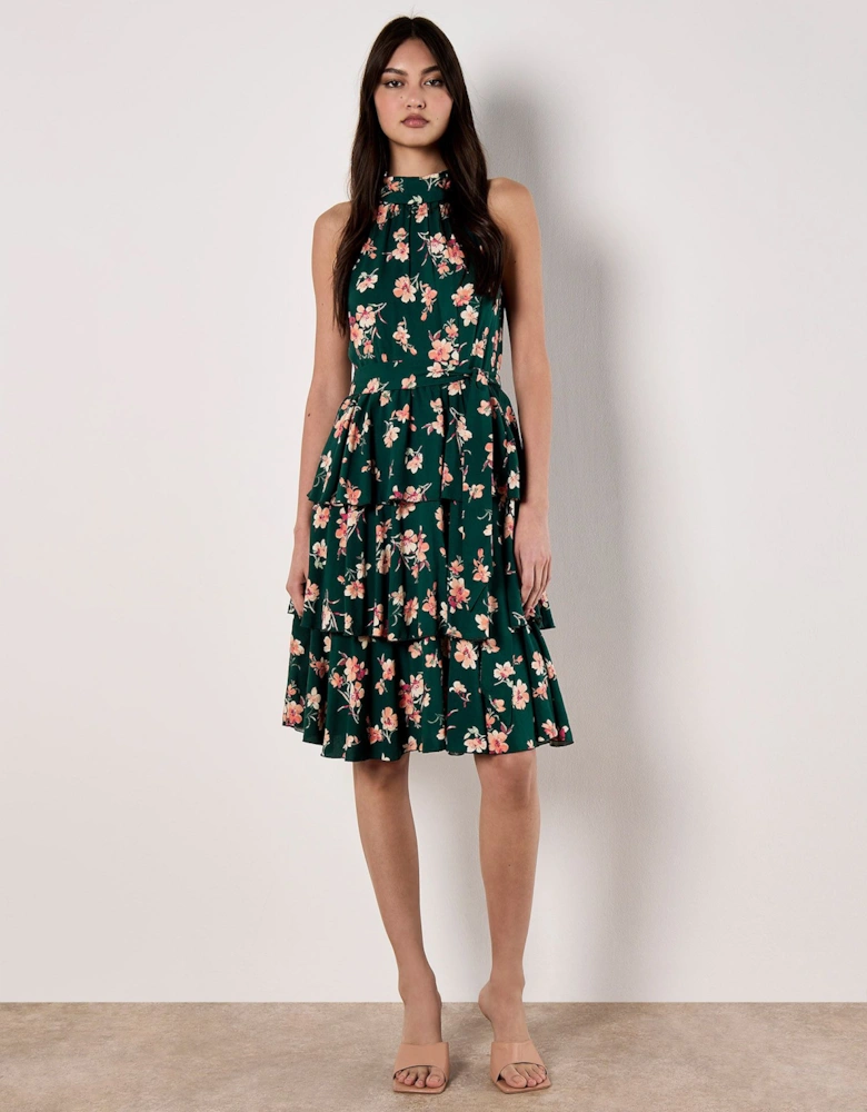 Halterneck Tiered Floral Mini Dress