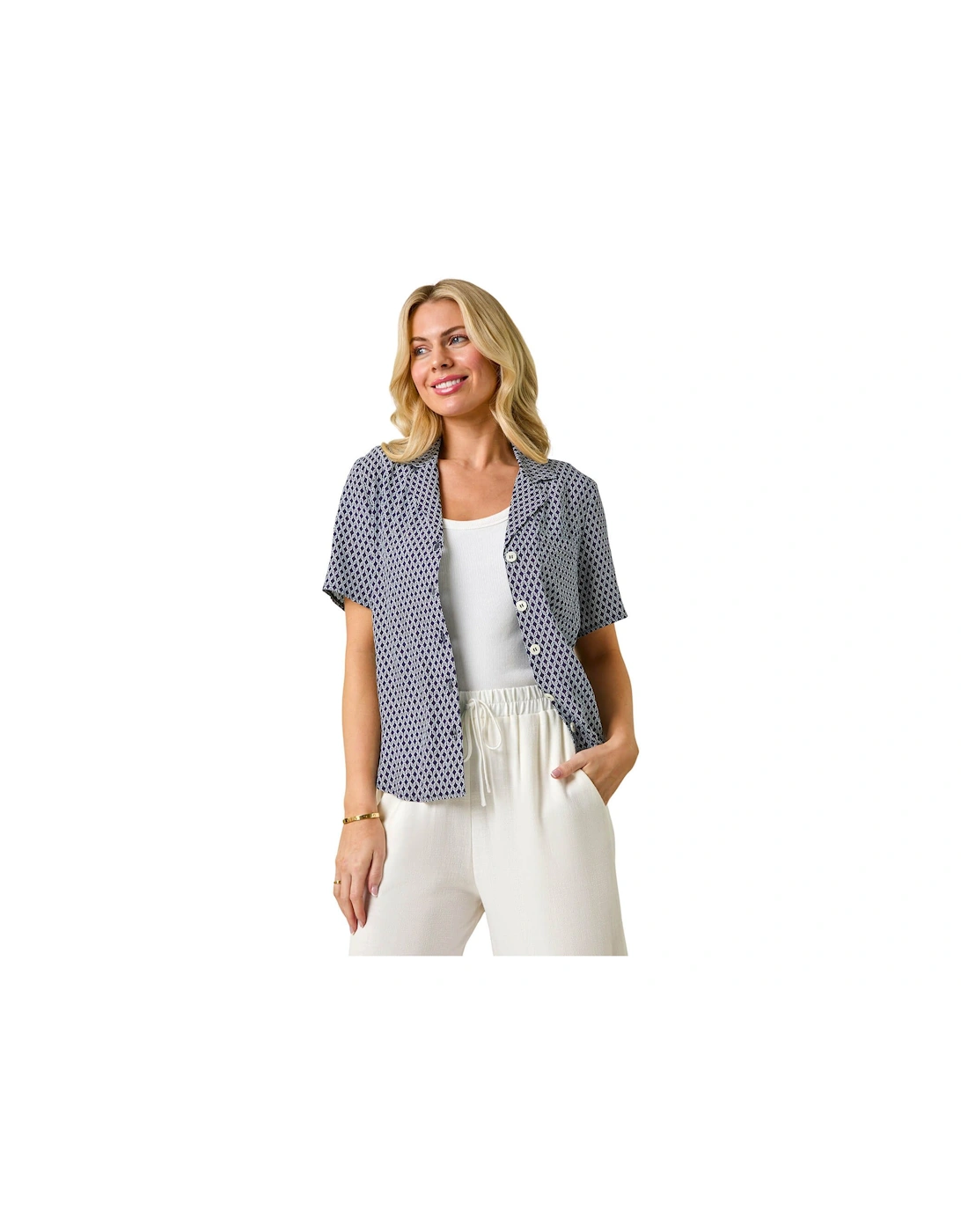 Petite Geometric Buttoned Blouse, 2 of 1
