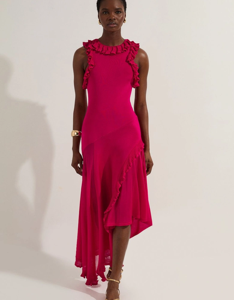 Ruffle Trim Knitted Maxi Dress