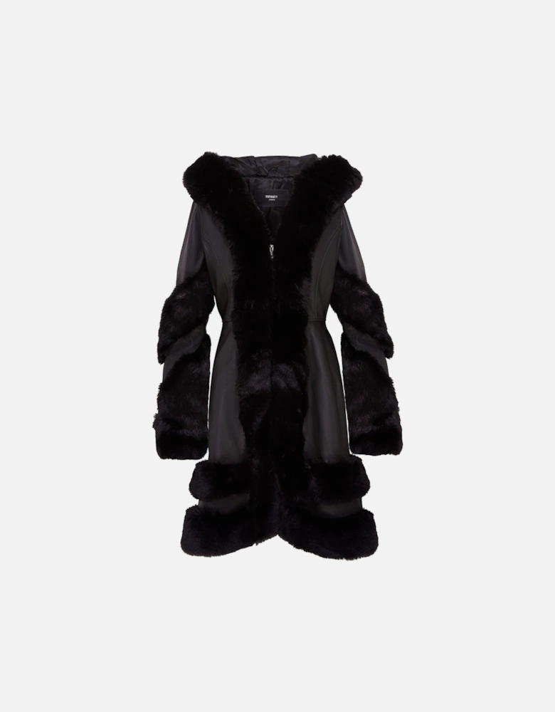 Flared Leather Hooded Cape Coat With Fur - Mandal