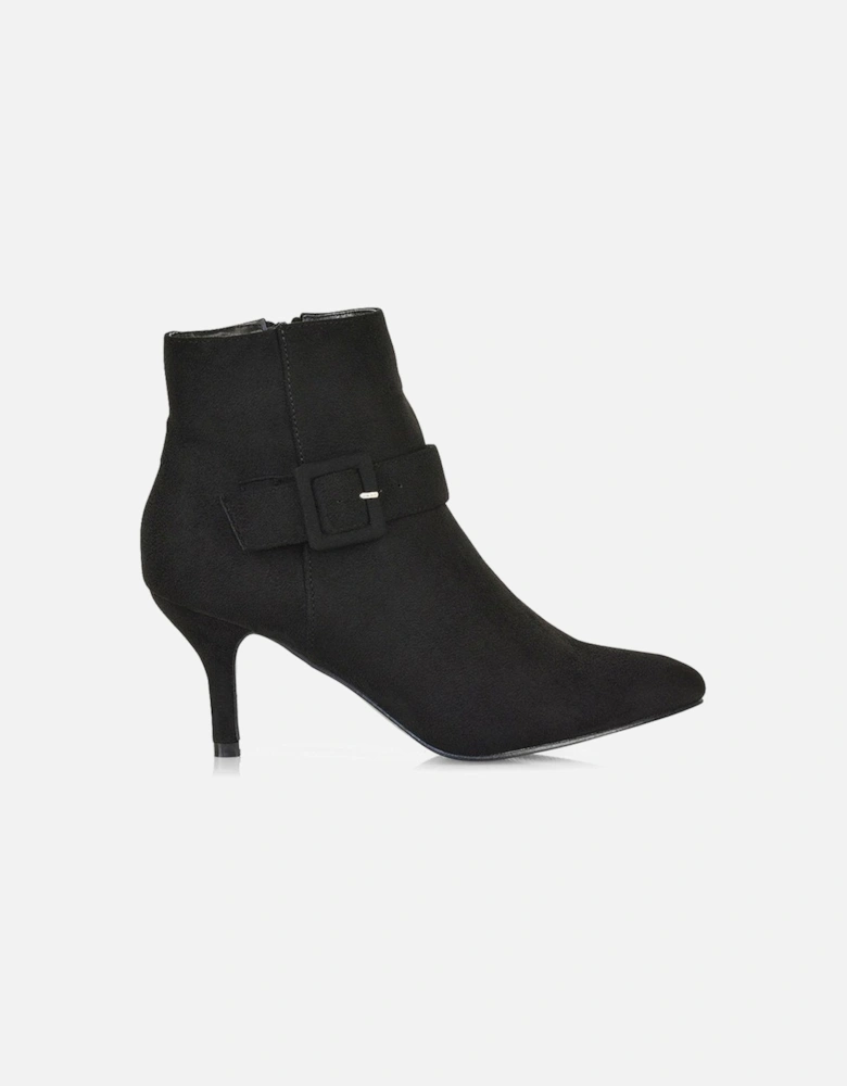 'Lara' Buckle Detail Pointed Toe Low Stiletto Heel Ankle Boots