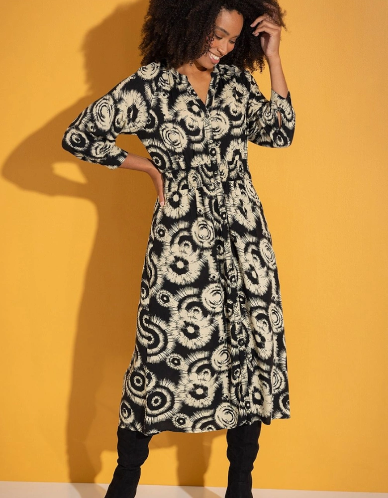Abstract Print Shirt Midaxi Dress