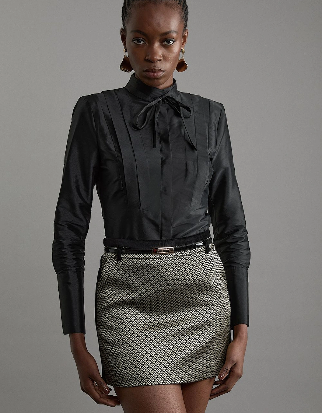 Petite Geo Jacquard Velvet Mix Tailored Mini Skirt, 2 of 1