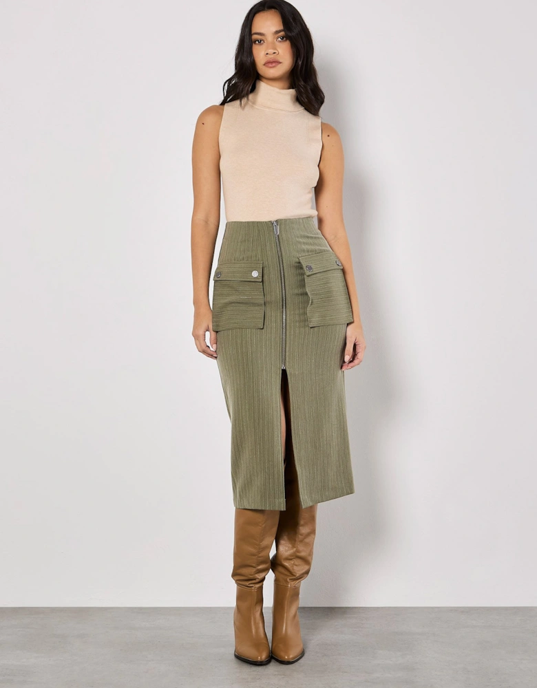 Pinstripe Cargo Midi Skirt